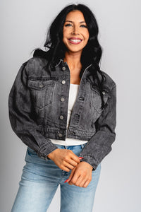 Hooded denim jacket black – Affordable Blazers | Cute Black Jackets at Lush Fashion Lounge Boutique in Oklahoma City