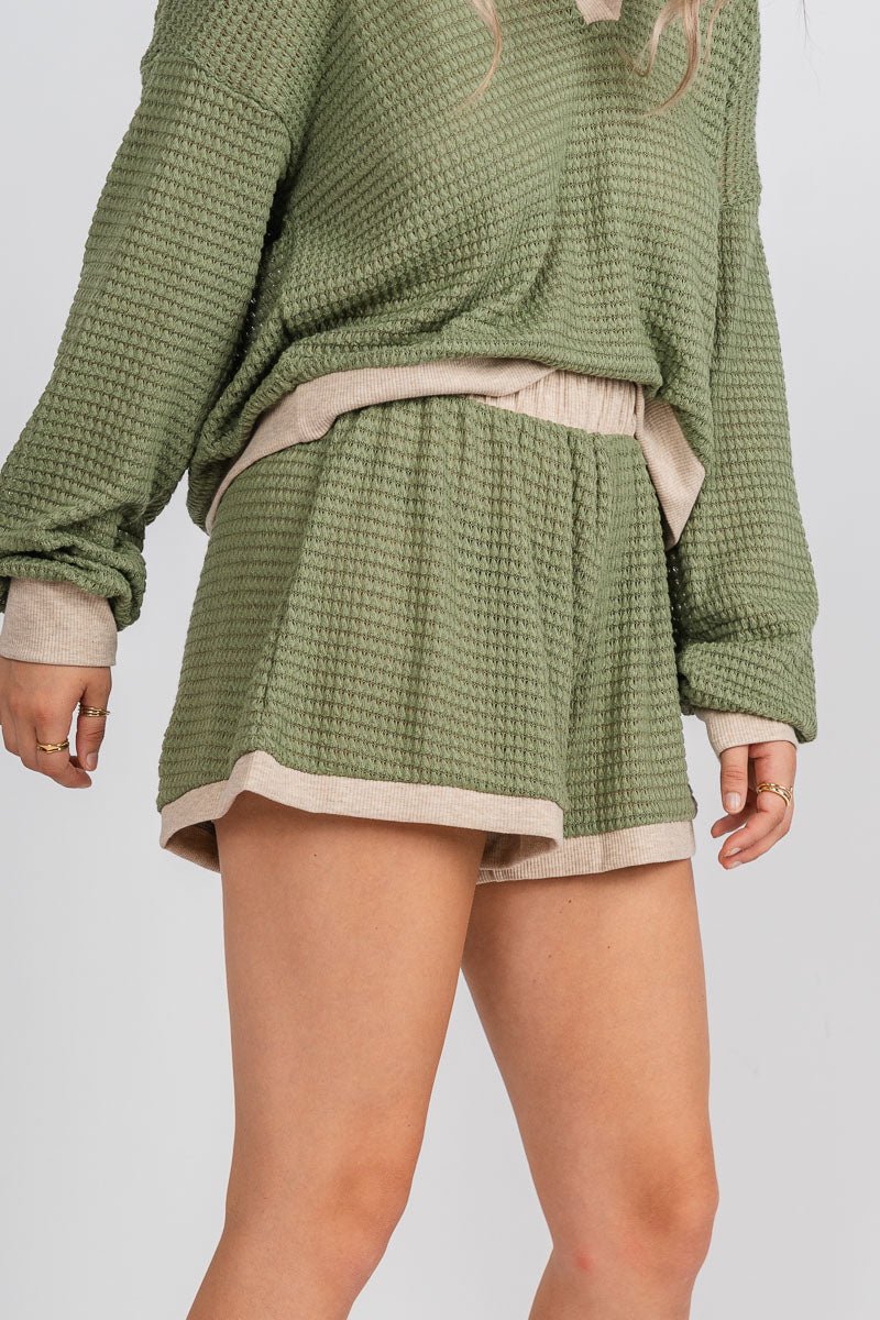 Waffle knit short dusty sage