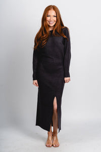 Ribbed midi sweater dress charcoal - Trendy dress - Fashion Dresses at Lush Fashion Lounge Boutique in Oklahoma City