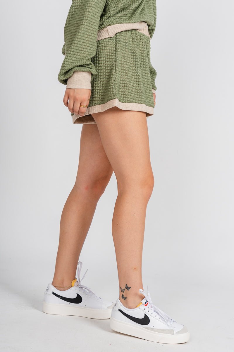 Waffle knit short dusty sage