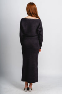 Ribbed midi sweater dress charcoal - Affordable dress - Boutique Dresses at Lush Fashion Lounge Boutique in Oklahoma City