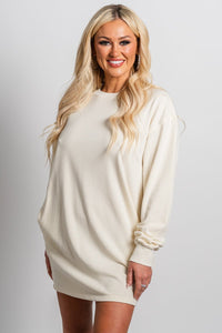 Sweatshirt dress cream - Affordable dress - Boutique Dresses at Lush Fashion Lounge Boutique in Oklahoma City