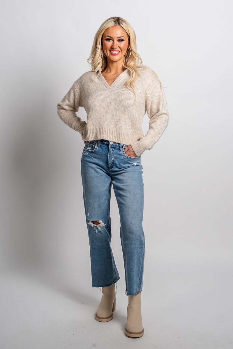 Z Supply Redford sweater light heather oatmeal - Z Supply Sweater - Z Supply Clothing at Lush Fashion Lounge Trendy Boutique Oklahoma City