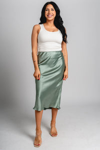 Satin midi skirt sage green - Stylish midi skirt - Cute Easter Clothing Line at Lush Fashion Lounge Boutique in Oklahoma