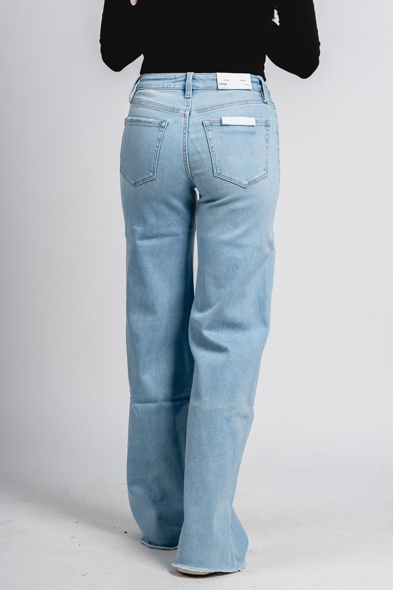 Flying Monkey high rise raw hem wide leg jeans Judy | Lush Fashion Lounge: boutique women's jeans, fashion jeans for women, affordable fashion jeans, cute boutique jeans