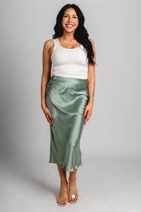 Satin midi skirt sage green - Cute midi skirt - Trendy Easter Clothing Line at Lush Fashion Lounge Boutique in Oklahoma