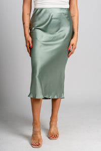 Satin midi skirt sage green - Trendy midi skirt - Fun Easter Looks at Lush Fashion Lounge Boutique in Oklahoma