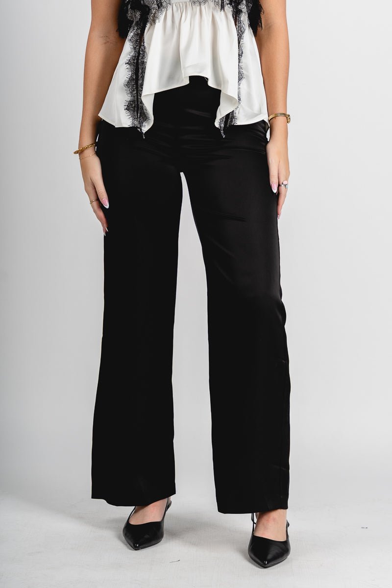Satin wide leg pants black | Lush Fashion Lounge: women's boutique pants, boutique women's pants, affordable boutique pants, women's fashion pants