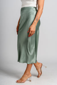 Satin midi skirt sage green - Stylish midi skirt - Cute Easter Outfits at Lush Fashion Lounge Boutique in Oklahoma