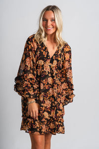 Floral babydoll dress sunset bloom - Affordable dress - Boutique Dresses at Lush Fashion Lounge Boutique in Oklahoma City