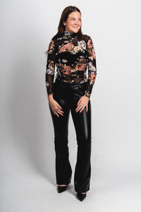 Mesh floral bodysuit black - Trendy Bodysuit - Fashion Bodysuits at Lush Fashion Lounge Boutique in Oklahoma City