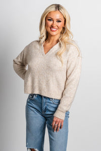 Z Supply Redford sweater light heather oatmeal - Z Supply Sweater - Z Supply Apparel at Lush Fashion Lounge Trendy Boutique Oklahoma City