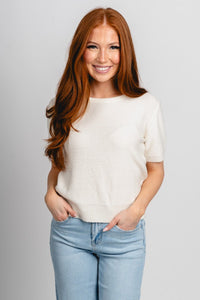 Short sleeve sweater off white – Stylish Sweaters | Boutique Sweaters at Lush Fashion Lounge Boutique in Oklahoma City