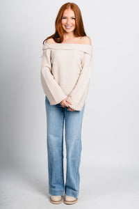 Off shoulder sweater cream – Unique Sweaters | Lounging Sweaters and Womens Fashion Sweaters at Lush Fashion Lounge Boutique in Oklahoma City