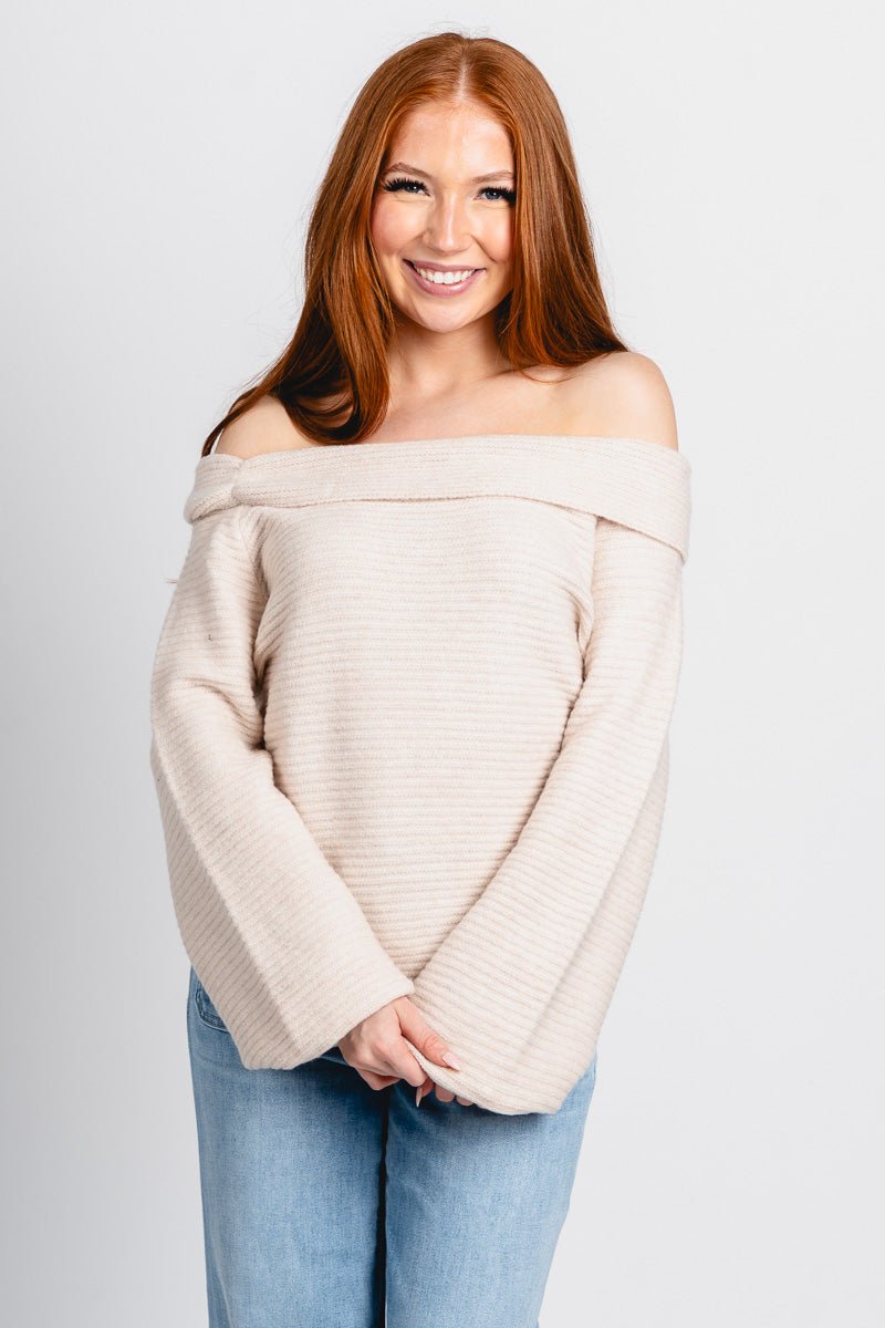 Off shoulder sweater cream – Boutique Sweaters | Fashionable Sweaters at Lush Fashion Lounge Boutique in Oklahoma City