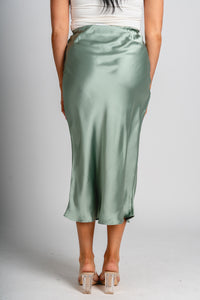 Satin midi skirt sage green - Affordable midi skirt - Unique Easter Style at Lush Fashion Lounge Boutique in Oklahoma