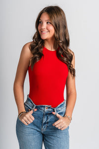 Round neck bodysuit deep red - Cute bodysuit - Trendy Bodysuits at Lush Fashion Lounge Boutique in Oklahoma City