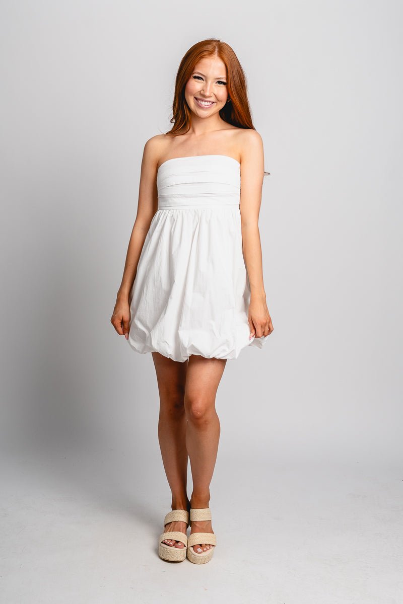Strapless babydoll dress white Stylish dress - Womens Fashion Dresses at Lush Fashion Lounge Boutique in Oklahoma City