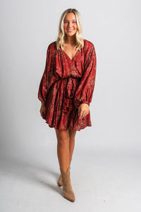 Floral paisley long sleeve dress henna Stylish dress - Womens Fashion Dresses at Lush Fashion Lounge Boutique in Oklahoma City