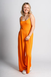 Ribbed knit jumpsuit orange - Trendy OKC Apparel at Lush Fashion Lounge Boutique in Oklahoma City