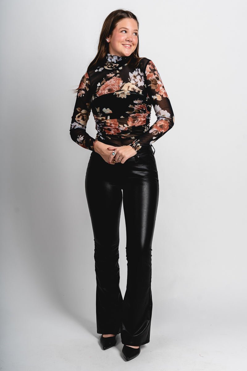 Mesh floral bodysuit black Stylish Bodysuit - Womens Fashion Bodysuits at Lush Fashion Lounge Boutique in Oklahoma City