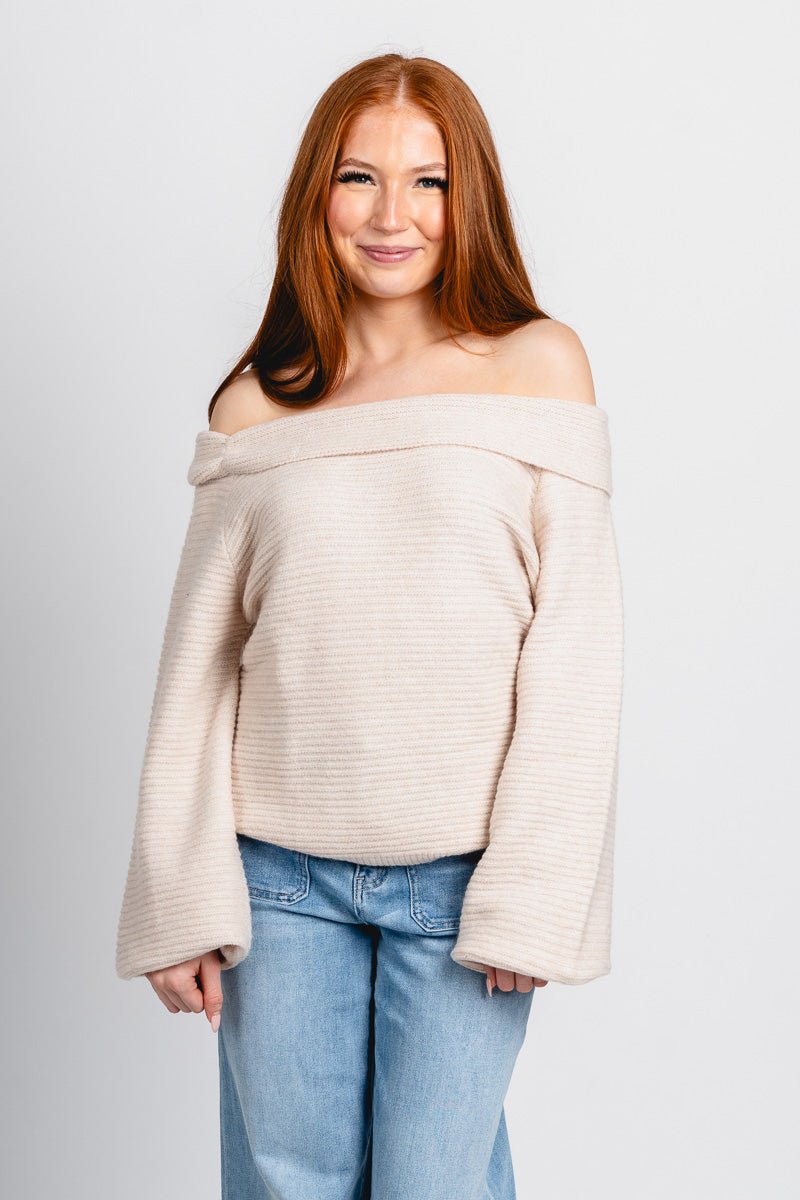 Off shoulder sweater cream – Stylish Sweaters | Boutique Sweaters at Lush Fashion Lounge Boutique in Oklahoma City