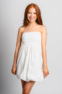 Strapless babydoll dress white - Affordable dress - Boutique Dresses at Lush Fashion Lounge Boutique in Oklahoma City