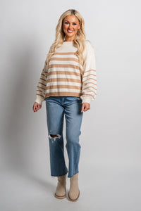 Striped sweater taupe – Unique Sweaters | Lounging Sweaters and Womens Fashion Sweaters at Lush Fashion Lounge Boutique in Oklahoma City