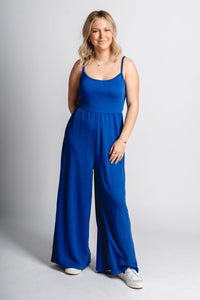 Ribbed knit jumpsuit cobalt - Trendy OKC Apparel at Lush Fashion Lounge Boutique in Oklahoma City