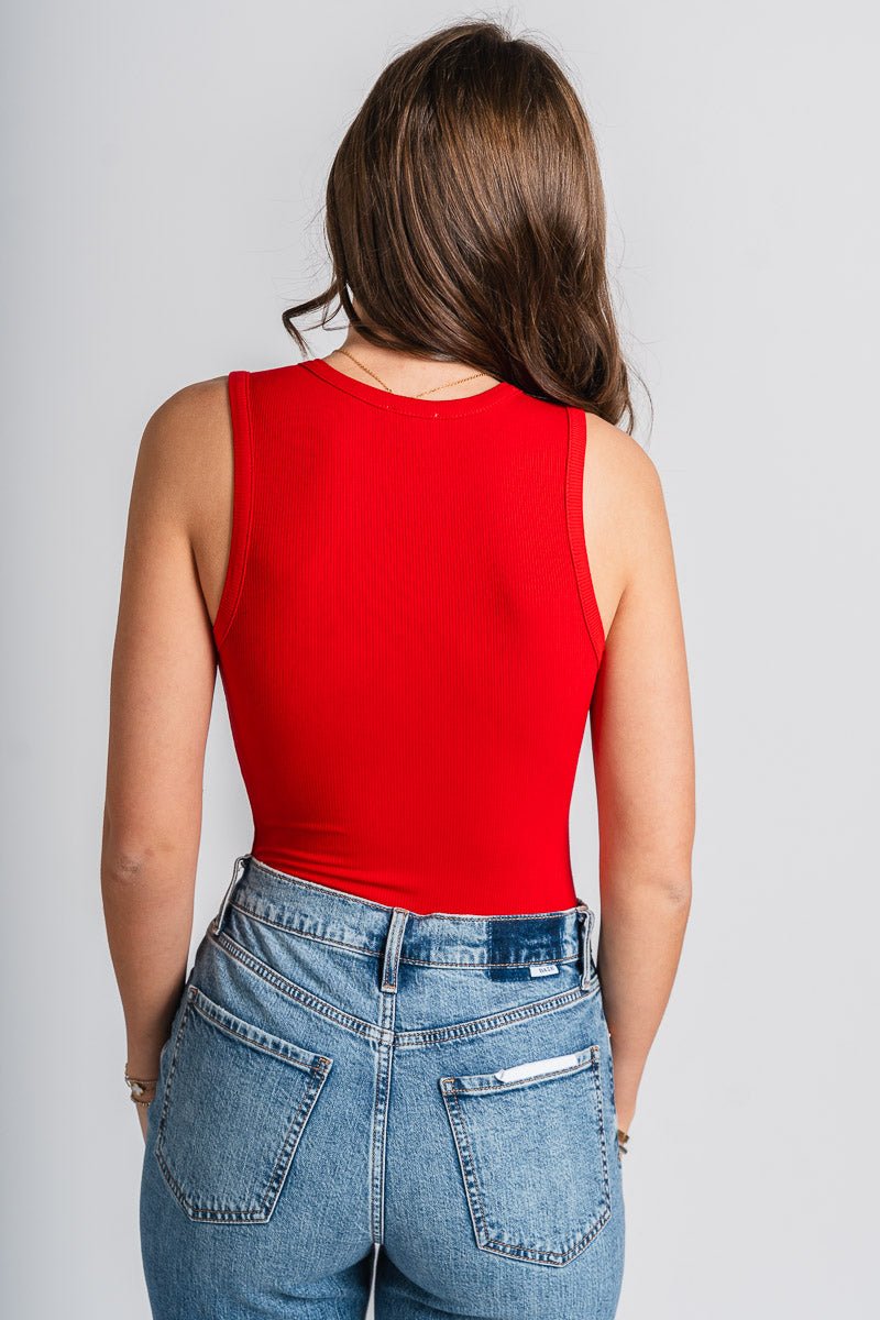 Round neck bodysuit deep red