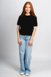 Short sleeve sweater black - Trendy Sweaters | Cute Pullover Sweaters at Lush Fashion Lounge Boutique in Oklahoma City