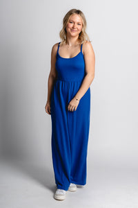Ribbed knit jumpsuit cobalt - Oklahoma City inspired graphic t-shirts at Lush Fashion Lounge Boutique in Oklahoma City