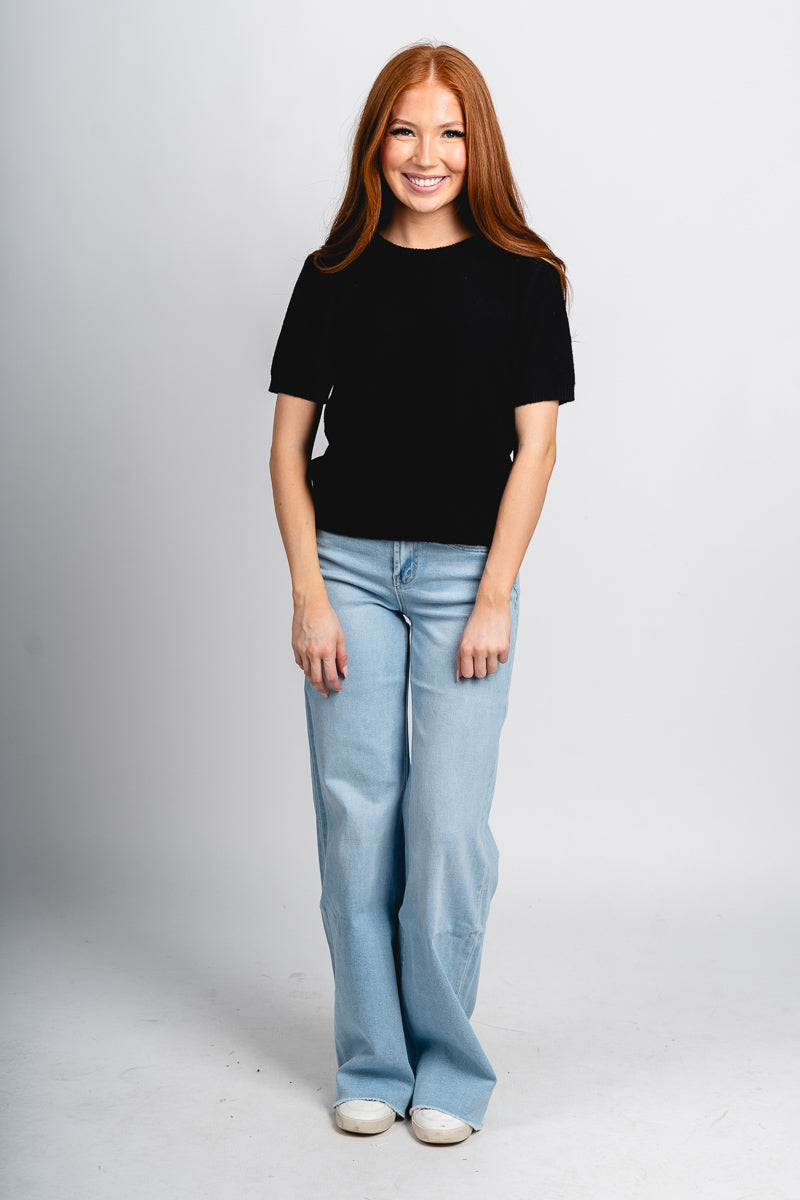Short sleeve sweater black – Unique Sweaters | Lounging Sweaters and Womens Fashion Sweaters at Lush Fashion Lounge Boutique in Oklahoma City