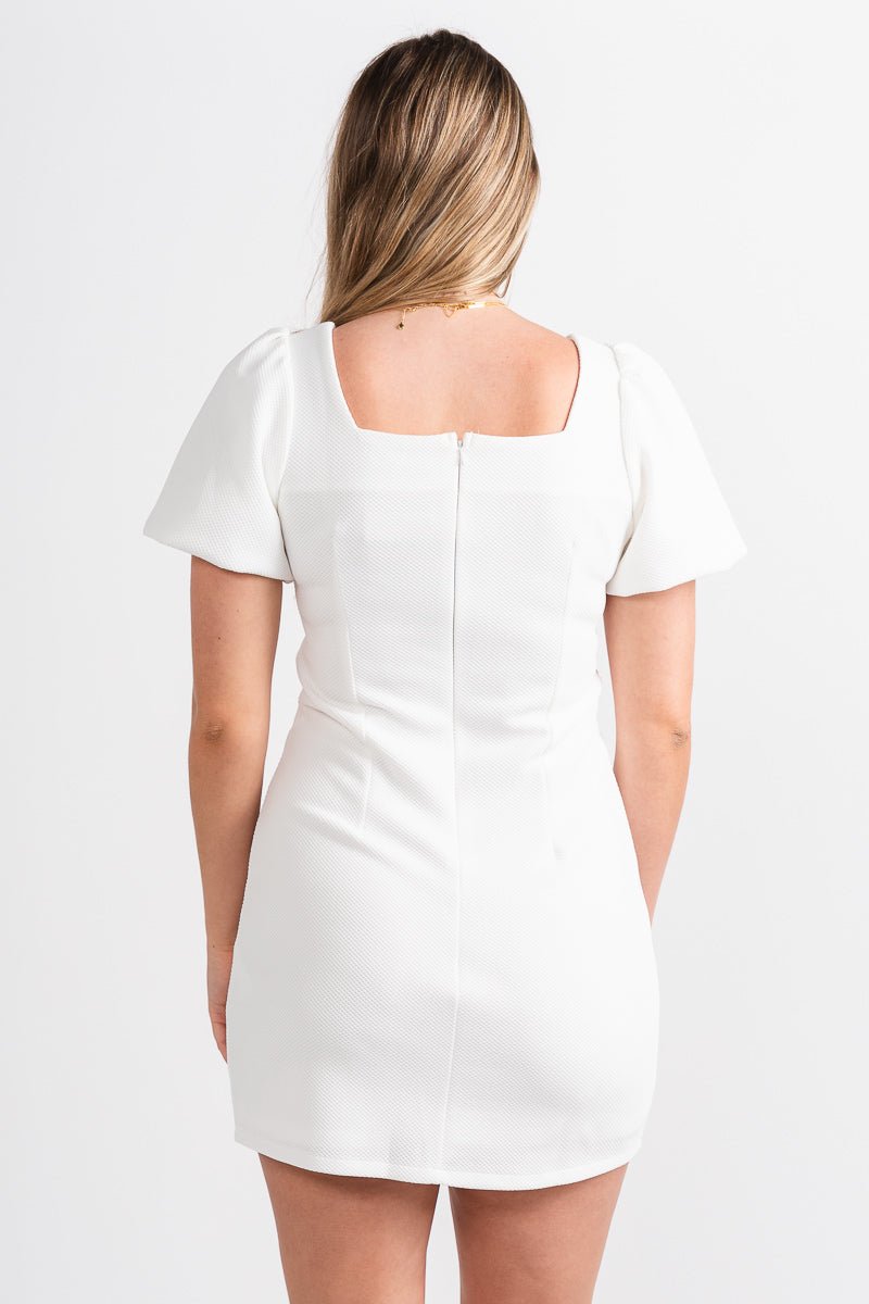 Puff sleeve mini dress off white