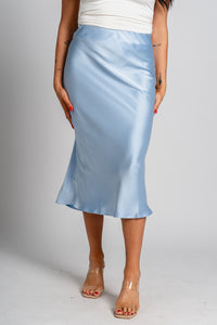 Satin midi skirt ice blue - Trendy midi skirt - Fun Easter Looks at Lush Fashion Lounge Boutique in Oklahoma