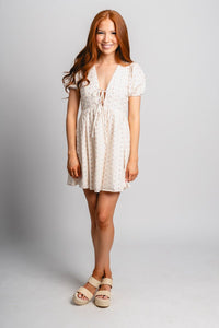 Floral puff sleeve mini dress ivory - Trendy dress - Fashion Dresses at Lush Fashion Lounge Boutique in Oklahoma City