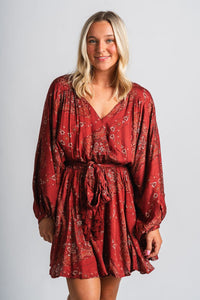 Floral paisley long sleeve dress henna - Cute dress - Trendy Dresses at Lush Fashion Lounge Boutique in Oklahoma City