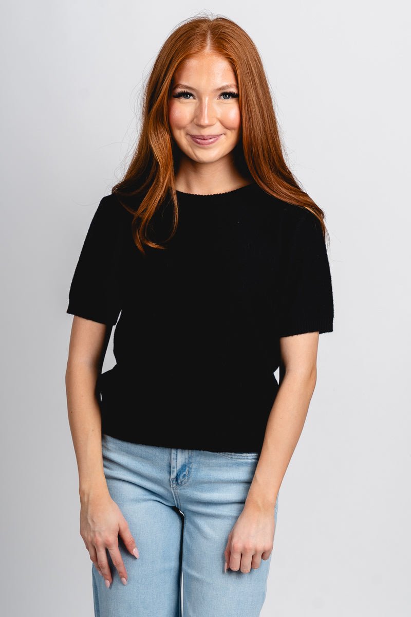 Short sleeve sweater black – Stylish Sweaters | Boutique Sweaters at Lush Fashion Lounge Boutique in Oklahoma City
