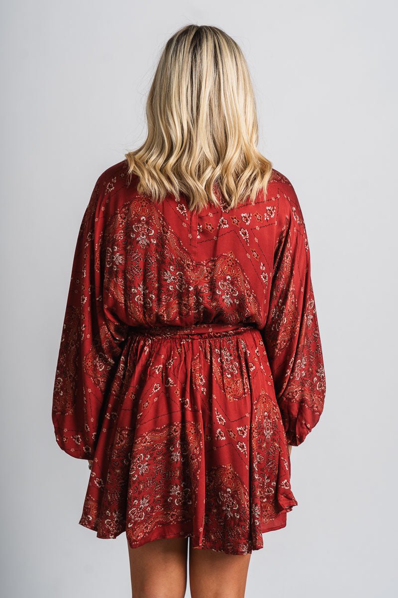 Floral paisley long sleeve dress henna