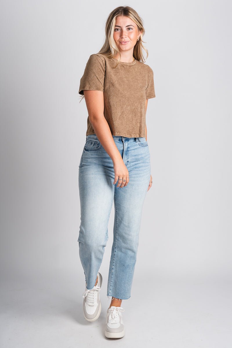 Mineral wash crop top taupe