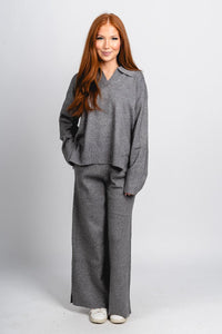 Delilah wide leg pants heather grey | Lush Fashion Lounge: women's boutique pants, boutique women's pants, affordable boutique pants, women's fashion pants