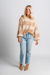 Two tone striped sweater tan/white - Trendy Sweaters | Cute Pullover Sweaters at Lush Fashion Lounge Boutique in Oklahoma City