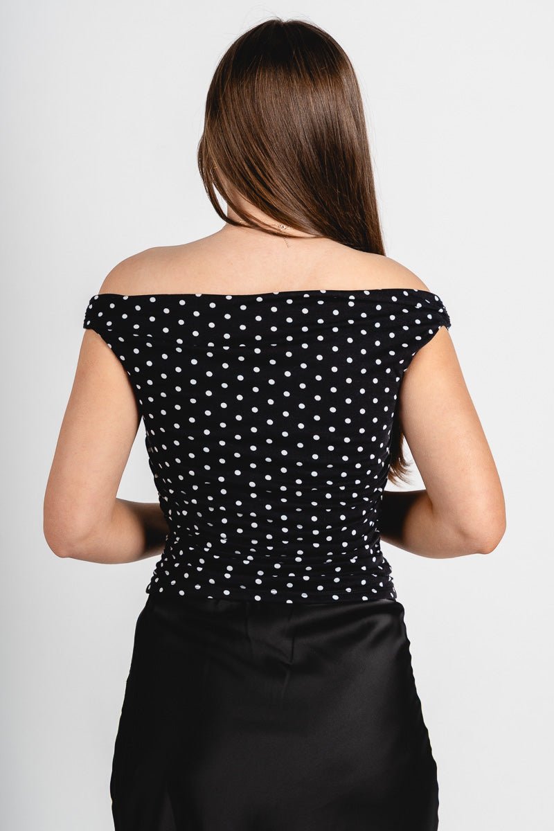 Polka dot off shoulder top black/white