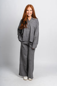 Delilah wide leg pants heather grey | Lush Fashion Lounge: women's boutique pants, boutique women's pants, affordable boutique pants, women's fashion pants