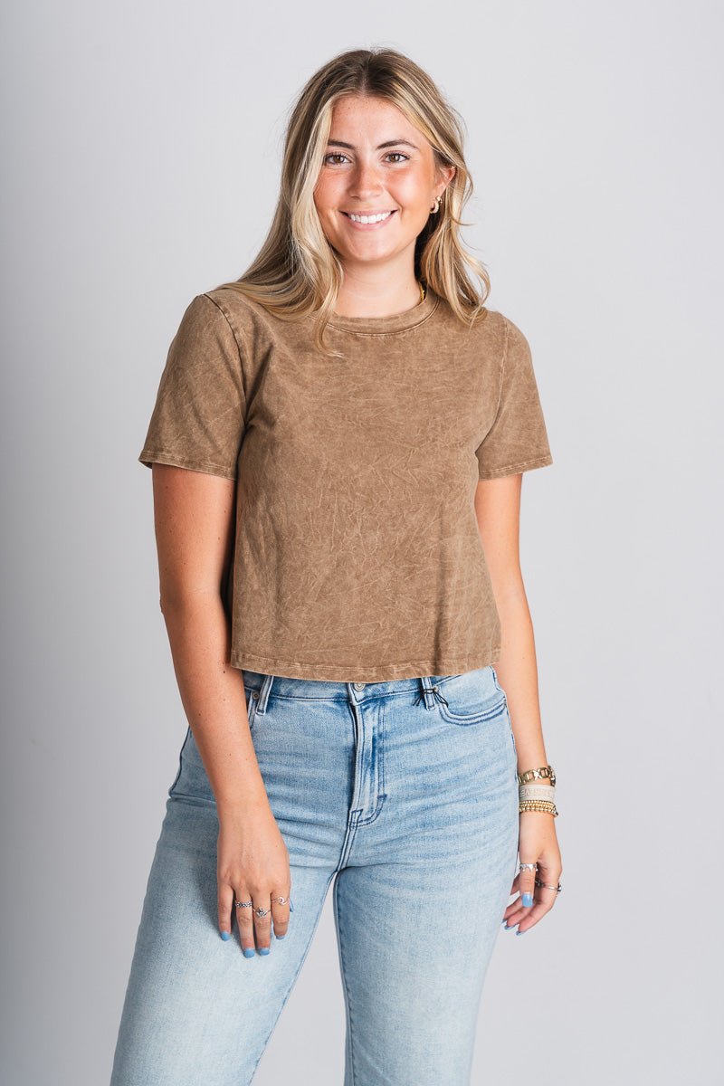 Mineral wash crop top taupe