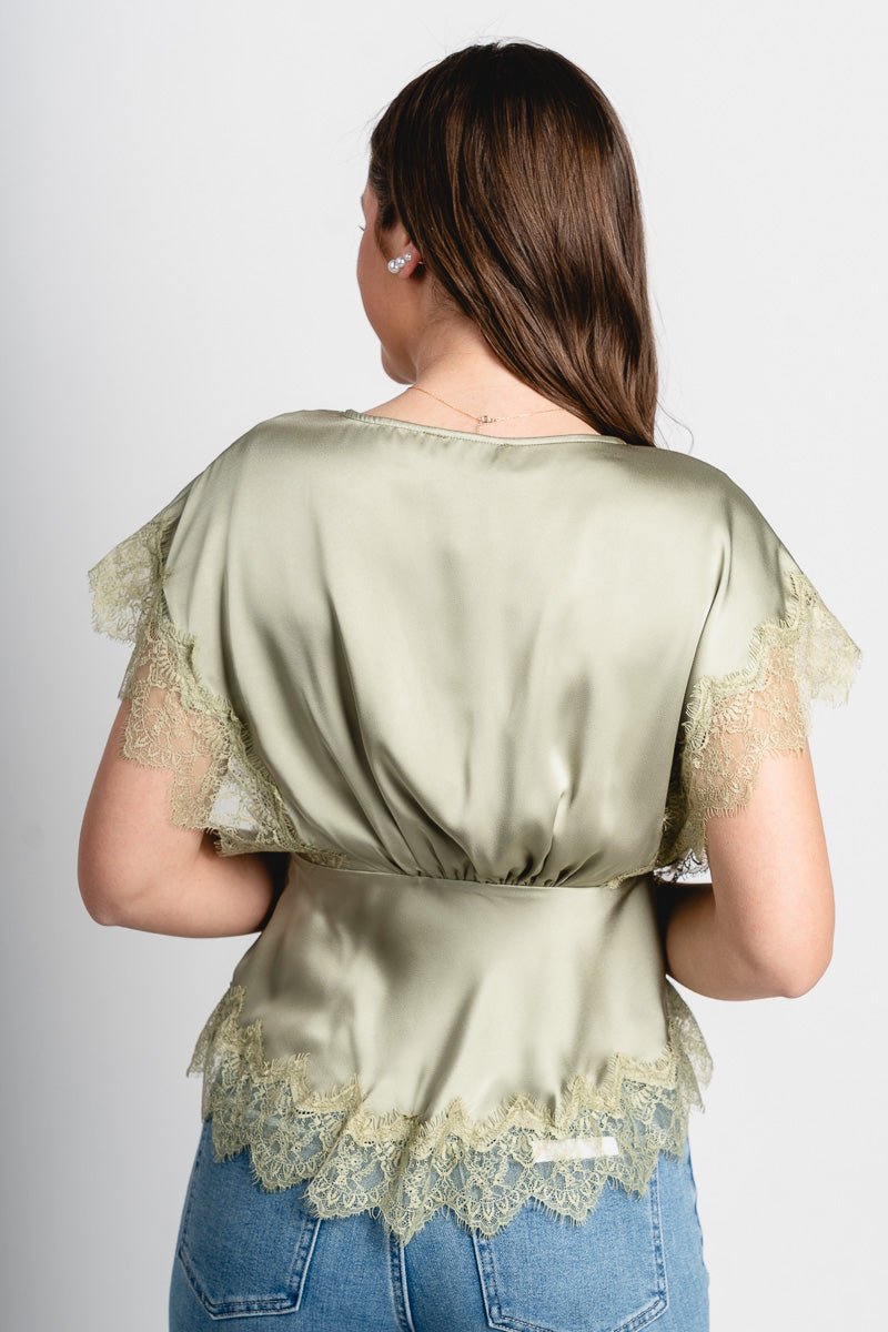Lace trim blouse sage