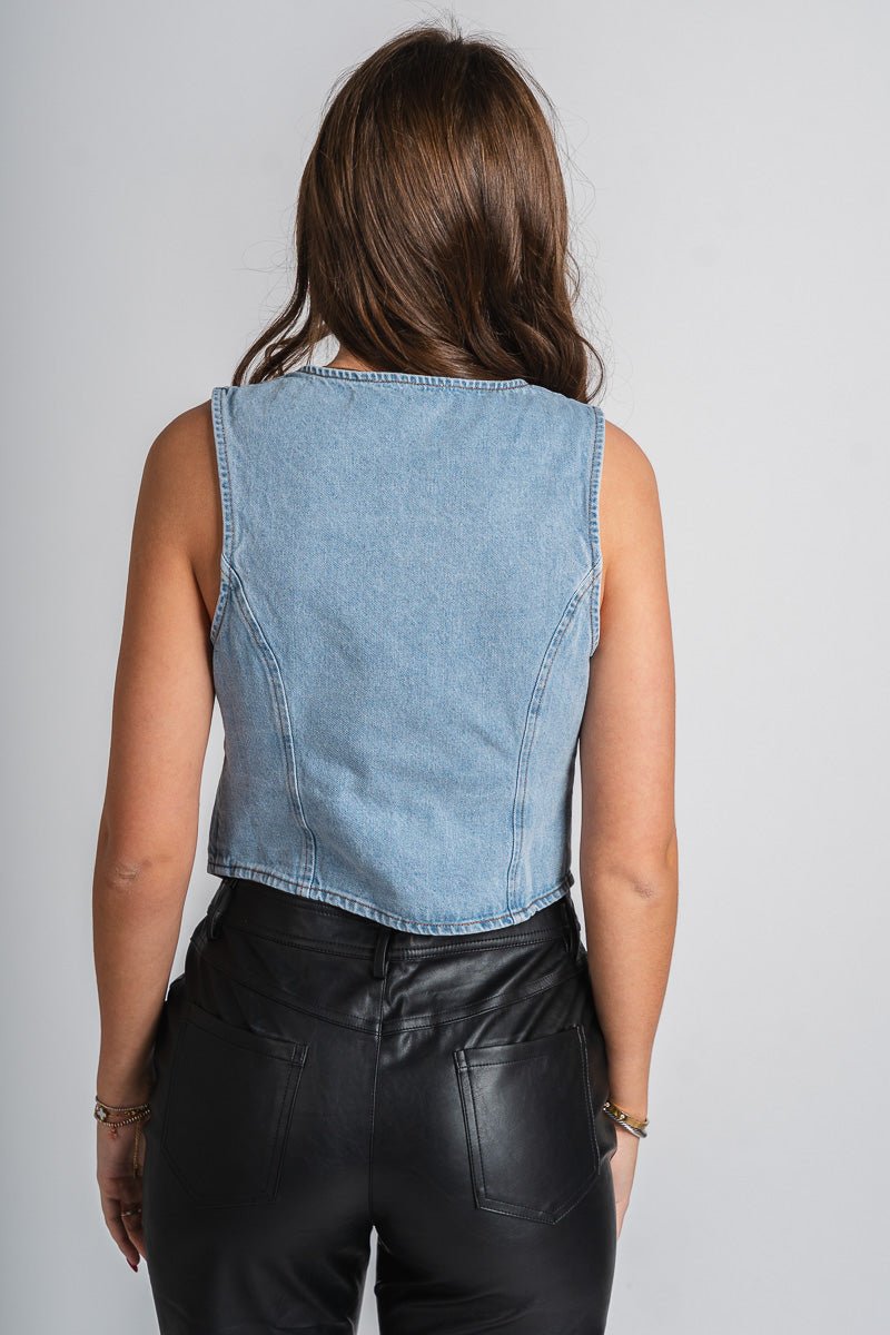 Tie front denim vest light denim