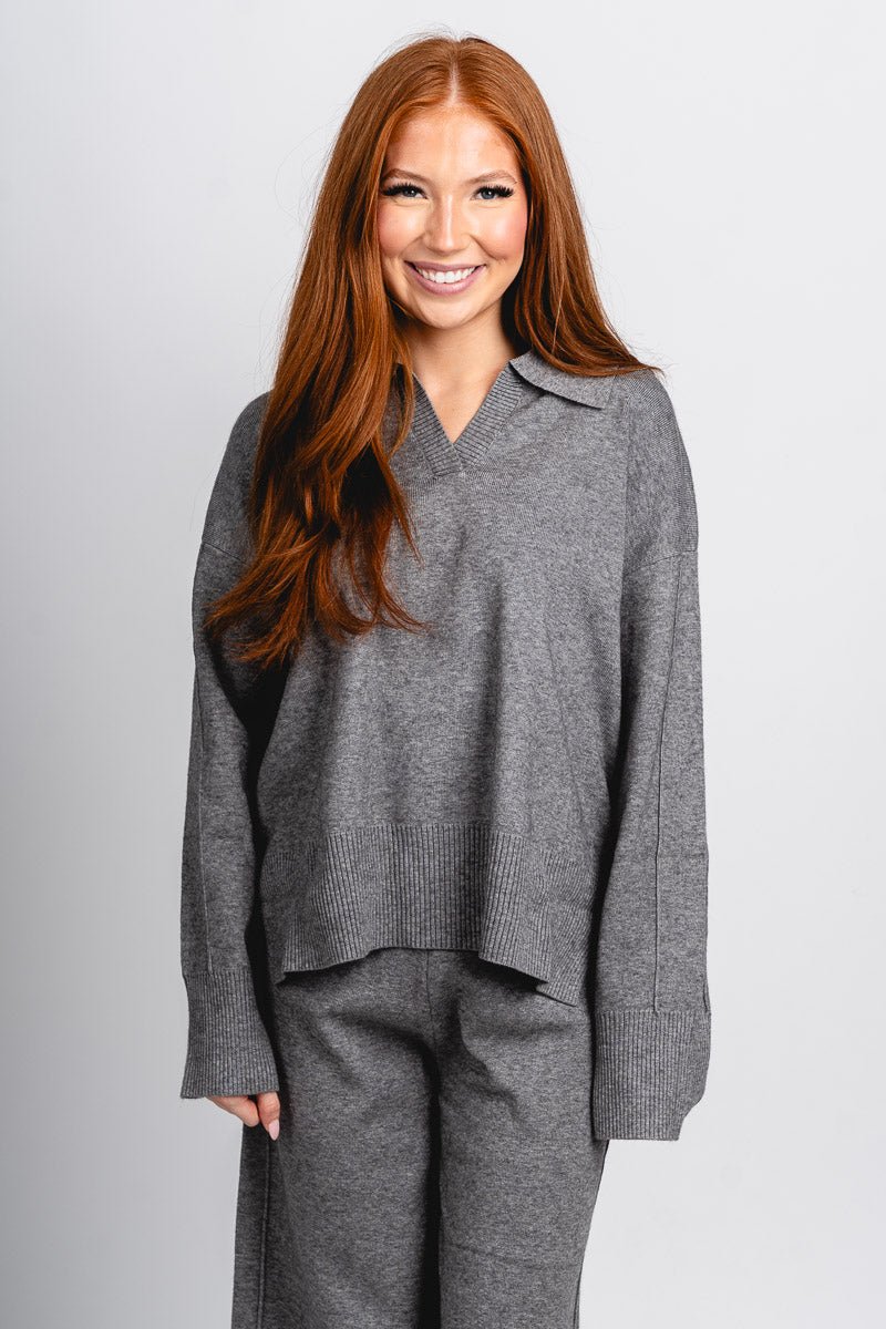 Delilah collared sweater heather grey