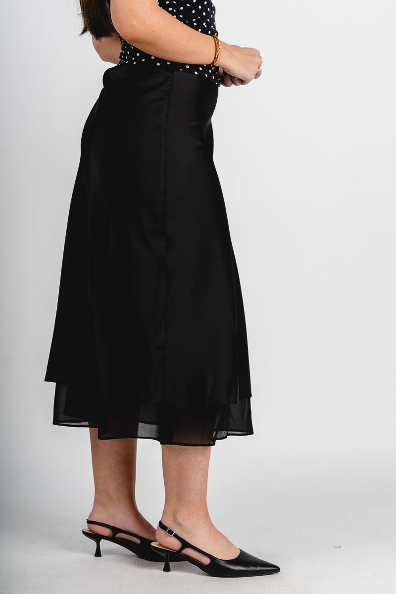 Satin midi skirt black