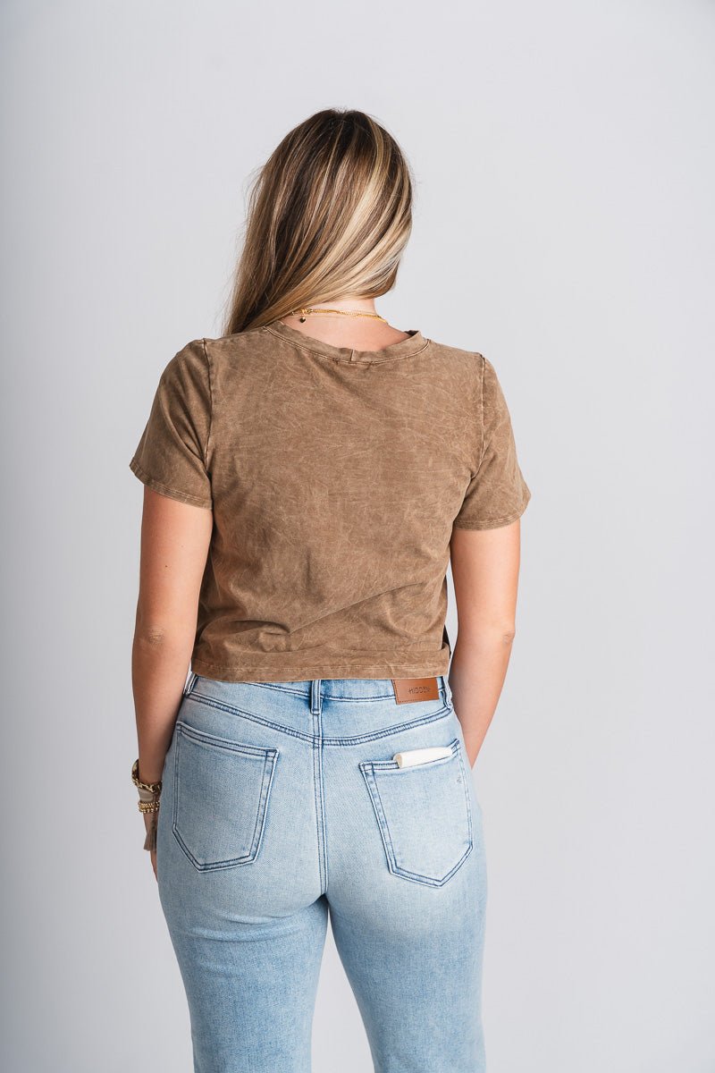 Mineral wash crop top taupe